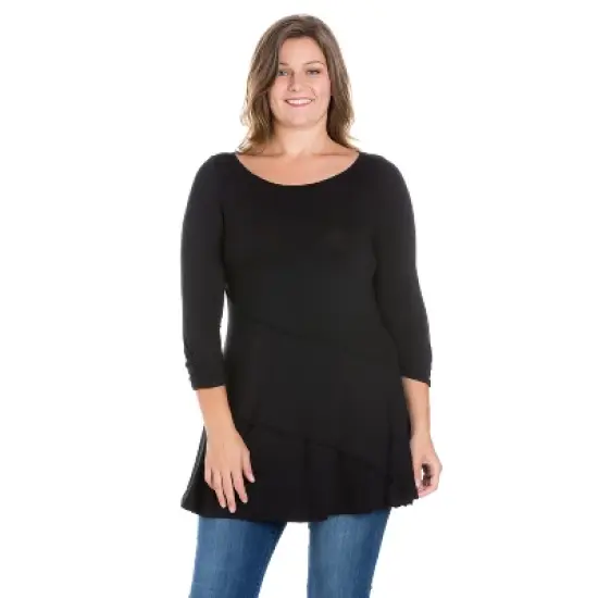 24seven Comfort Apparel Womens Plus Size Ruched Sleeve Swing Tunic Top image {5}