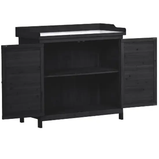 PAGED 39 Inch Potting Bench with 2-Tier Shelves and Side Hook,Wood Farmhouse Outdoor Storage Cabinet,Potting Table for Garden,Backyard image {4}