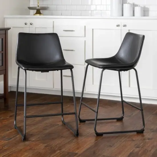 Set of 2 Laslo Modern Upholstered Faux Leather Counter Height Barstools - Saracina Home image {1}