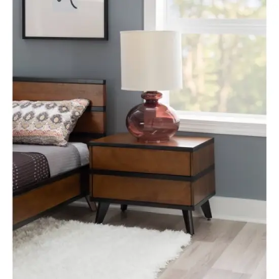 Mid-Century Modern 2 Drawer Nightstand Walnut - Linon image {8}