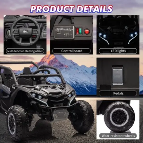 Ride on Car for Kids, 24V 2 Seater Powered Electric Off-Road UTV Toy,4WD Electric Vehicle with Remote Control,LED3 Speeds,Horn, Music image {2}