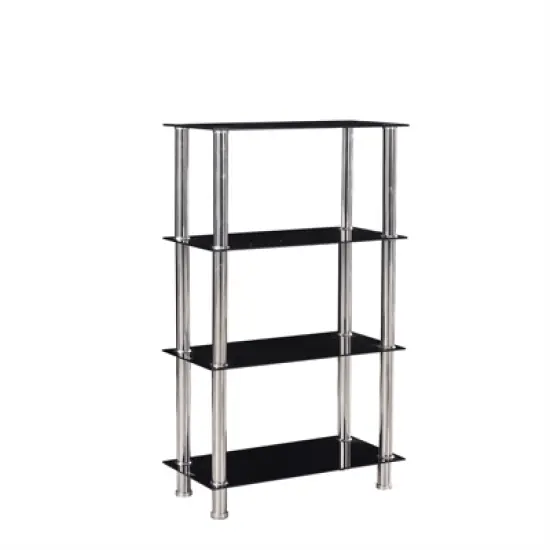 Better Home Products Jane Decorative Glass 4 Tier Shelves Bookcase Silver Chrome image {4}