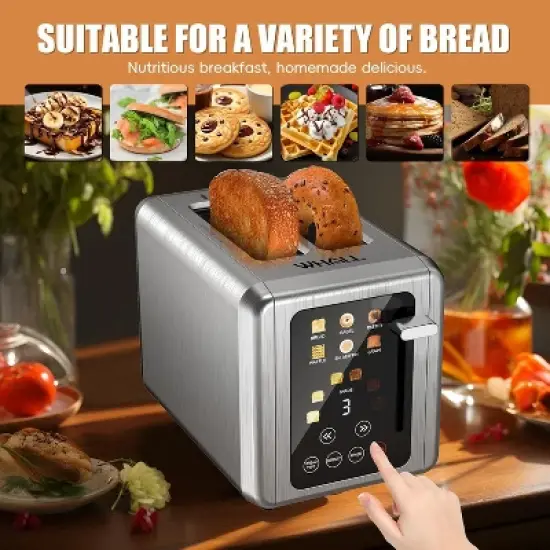 WHALL 2 Slice Toaster, Toasters 2 slice, Smart Bread Toaster, Touchscreen Toaster with wide slots, Stainless Steel Toaster,Bagel Toaster image {4}