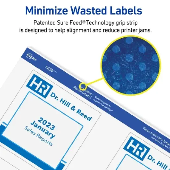 Avery Printable Square Labels with Sure Feed, 3" x 3", Matte White, Permanent Adhesive, Laser & Inkjet Printers, 150 Blank Labels (5659) image {3}