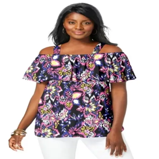 Jessica London Women&rsquo;s Plus Size Cold Shoulder Ruffle Tunic image {1}