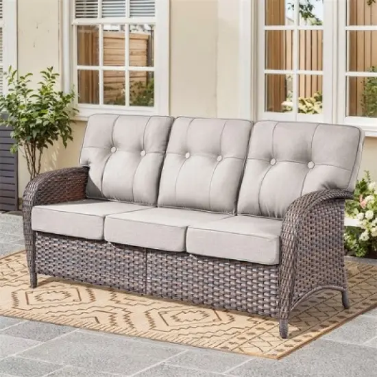 Gymojoy Outdoor Patio Couch PE Wicker 3-Seat Rattan Sofa image {15}