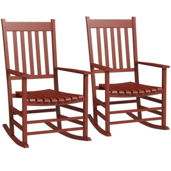 Outsunny Wooden Rocking Chair Set, Curved Armrests, High Back, Slatted Seat Outdoor Rocker Set image {3}