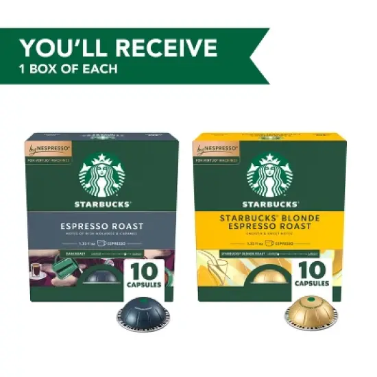 Starbucks By Nespresso Vertuo Line Espresso and Blonde Roast Dual Pack Coffee Pods - 20ct image {3}