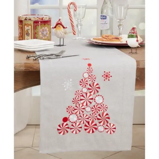 Saro Lifestyle Holiday Table Runner With Peppermint Christmas Tree Design image {2}