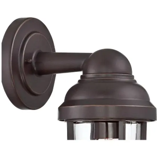 John Timberland Marlowe Industrial Outdoor Wall Light Fixtures Set of 2 Bronze Metal Cage 13 1/4" Clear Glass for Post Exterior Barn Deck House Porch image {4}