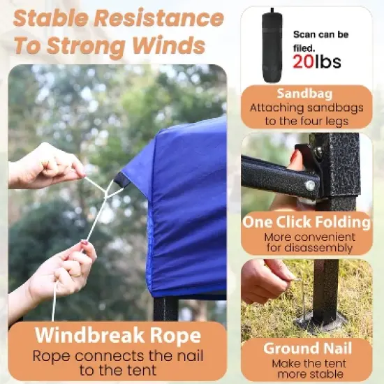 FDW Pop Up Canopy Tent 9.6x9.6 Anti-UV for Parties Camping with Portable Bag image {2}