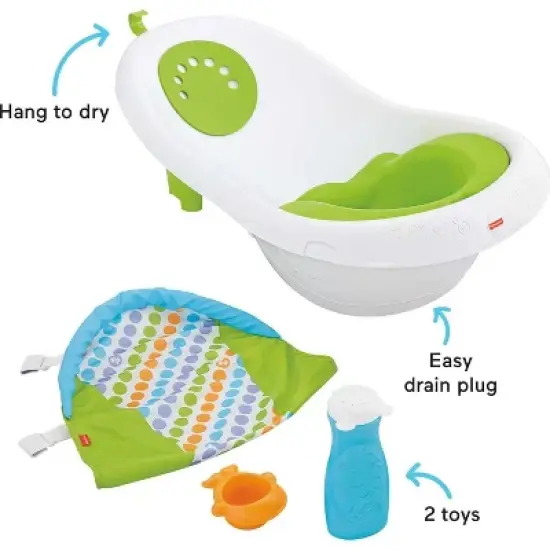Fisher-Price Baby to Toddler Bath 4-in-1 Sling &lsquo;n Seat Tub with Removable Infant Support and 2 Toys, Green image {4}