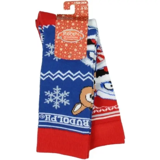Rudolph The Red-Nosed Reindeer Adult Crew Socks 2 Pack Multicoloured image {1}