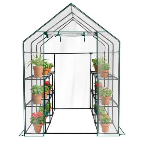 SEVOBAL Greenhouse Outdoor Durable PE Plant Green House for Frost Protection Shelf Clips Roll-up Zipper Door Walk-in for Planter, Clear, 99"*37"*13" image {5}