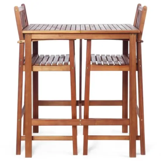 Tangkula 3-Piece Dining Table Set Acacia Wooden Table & Chair Set for Outdoor & Indoor Natural image {4}