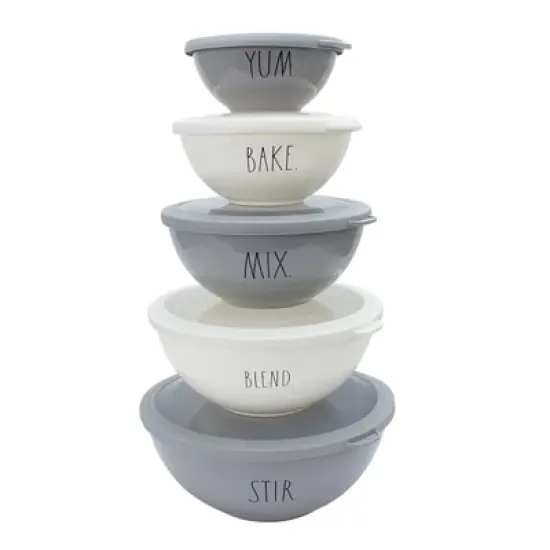 Rae Dunn Mixing Bowls with Lids - 10 Piece Plastic Nesting Bowls Set includes 5 Prep Bowls and 5 Lids image {7}