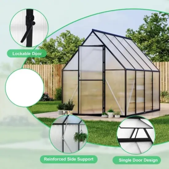Aluminum-Framed Polycarbonate Greenhouse, Heavy Duty, with Quick Setup Structure and Roof Vent, Large Enhanced Aluminum GreenhouseKit for Outdoors image {5}