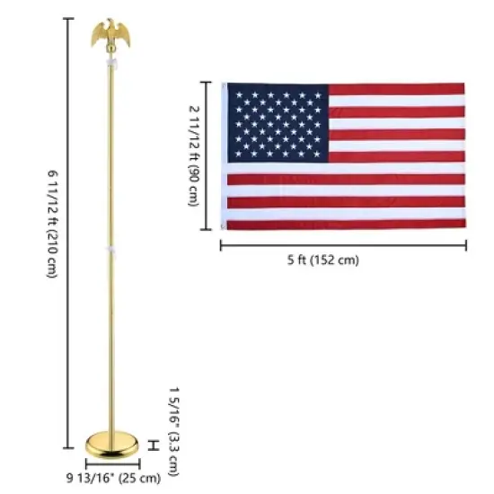 Yescom 2 Pack 6 Ft Sectional Indoor Flag Pole Kit Base Eagle Aluminum 3x5 Ft US Flag Gold image {5}