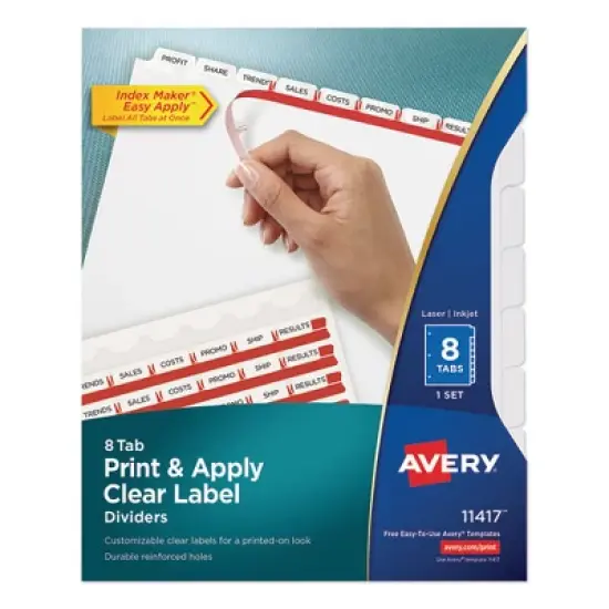 Avery Print and Apply Index Maker Clear Label Dividers, 8-Tab, 11 x 8.5, White, 1 Set image {6}