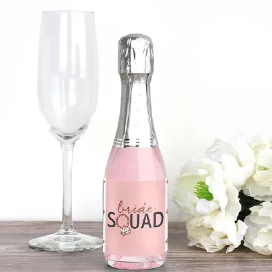 Big Dot of Happiness Bride Squad - Mini Wine & Champagne Bottle Label Stickers - Rose Gold Bridal Shower or Bachelorette Party Favor Gift - Set of 16 image {2}