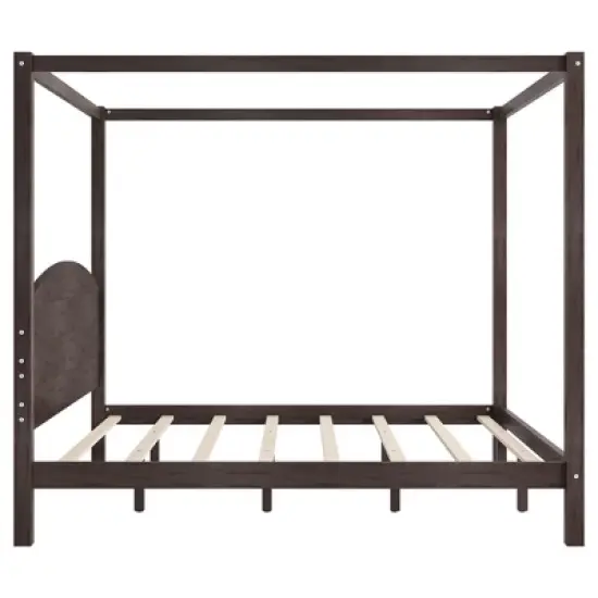 King Size Canopy Platform Bed, Wooden Bed Frame with Headboard and Support Legs -ModernLuxe image {5}