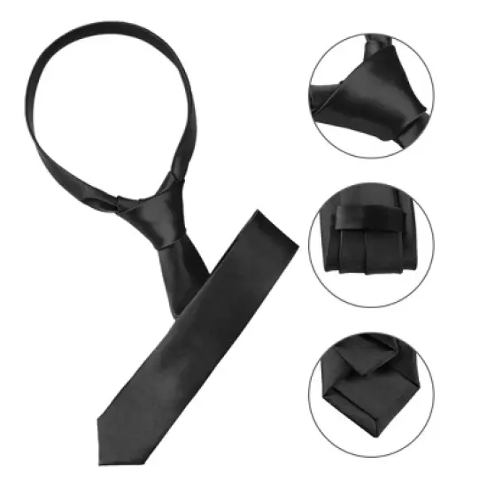 Allegra K Men's Skinny Ties Satin Solid Self-tied Necktie for Wedding Business image {3}