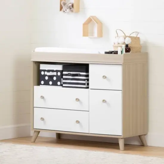 Yodi Changing Table with Drawers - Soft Elm and Pure White - South Shore image {1}