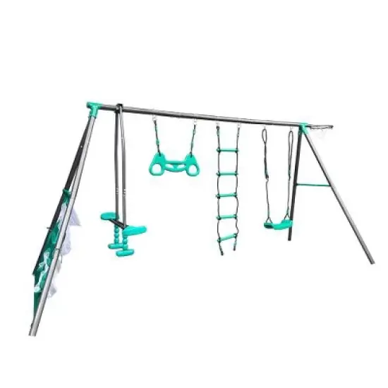 YUHAO Children Four Function Swingset with Face to Face Metal Plastic Safe Swing Seat 550lbs, Outdoor Toys，Age 3+ , Blackish Green image {4}