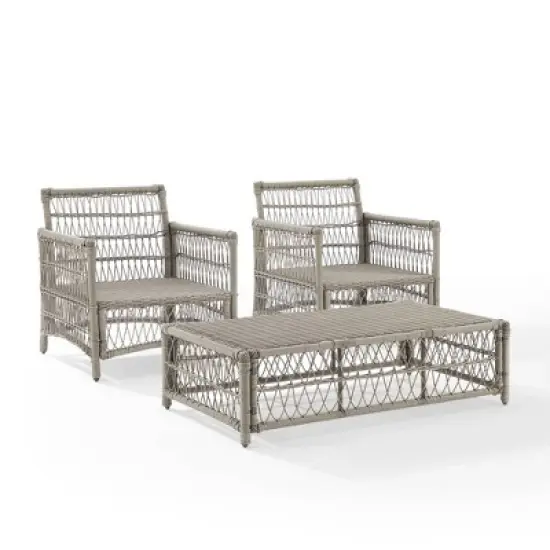 3pc Thatcher Outdoor Steel Chair & Ottoman Set Creme/Driftwood - Crosley image {9}