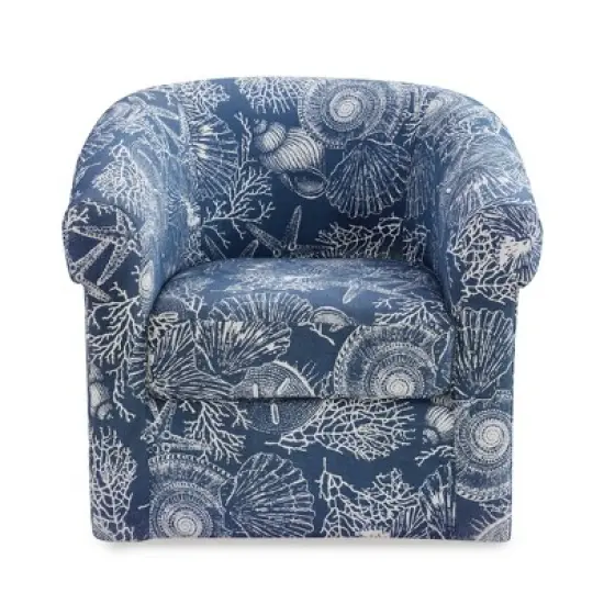 Powell Monahan Costal Roll Arm Swivel Club Chair Blue: Upholstered Polyester, No Assembly Required image {1}