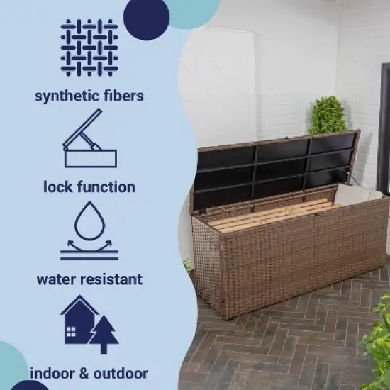 happimess Nino Modern Minimalist Outdoor Faux Wicker Deck and Patio Storage Box image {4}