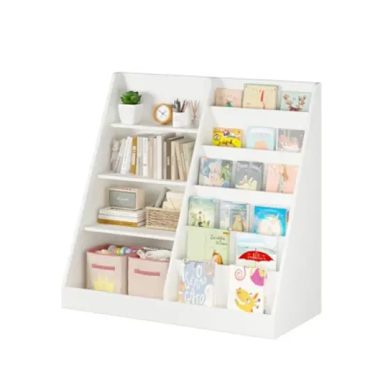 KWPZQEB Kids Bookshelf and Toy Storage Organizer, Multifunctional 6 Tier Wooden Bookcase with 4 Tier Toy Storage for Playroom, classroom, White image {7}