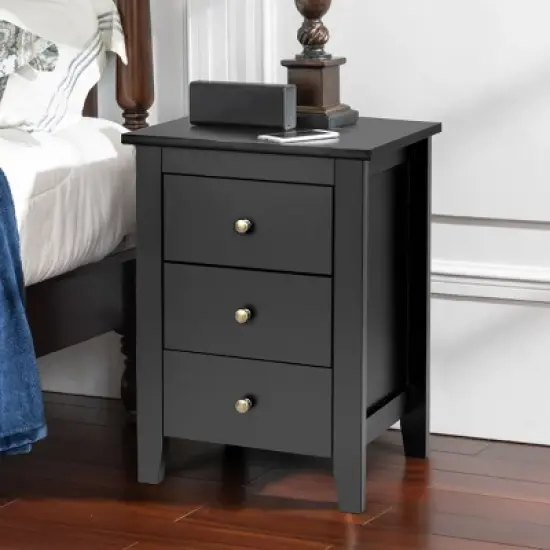 Costway Nightstand End Beside Sofa Table Cabinet w/ 3 Drawers Bedroom Furniture Black image {2}