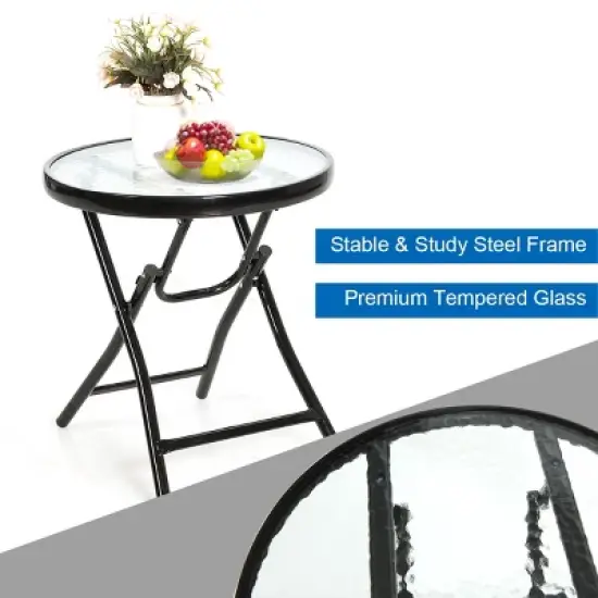 Costway 3PCS Folding Bistro Set Rocking Chair Cushioned Table Garden Blue image {6}