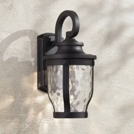 Minka Lavery Rustic Outdoor Wall Light Fixture Black LED 16 1/4" Clear Hammered Glass for Post Exterior Barn Deck Porch Yard Patio image {1}