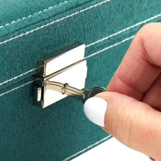 Juvale Velvet Jewelry Box Organizer - Lockable 2 Layer Travel Case, Earrings Storage with Removable Tray for Women, Men (Green) image {4}