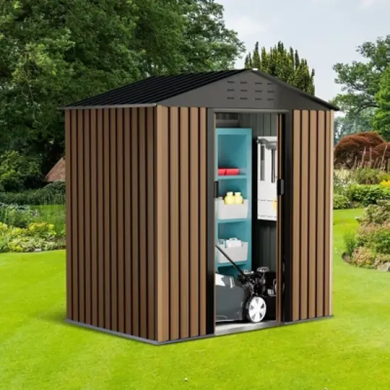 6x4 FT Outdoor Metal Garden Shed,Waterproof, Anti-UV Storage Shed with Sloping Roof & Vents for Backyard, Patio, Poolside image {1}