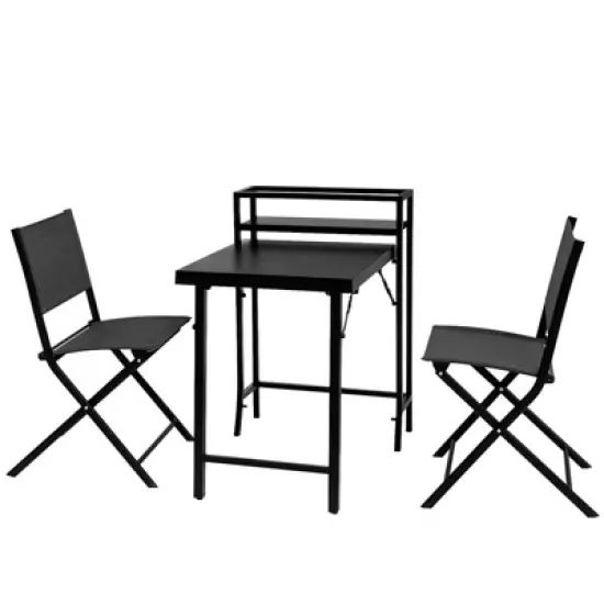 DOMETOUR 3PCS Patio Bistro Set, Patio Set of Foldable Patio Table and Chairs,Outdoor Patio Furniture Sets,Black image {11}