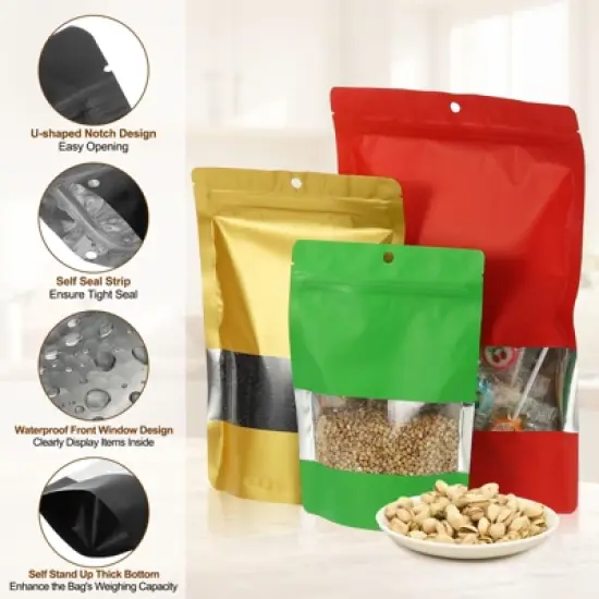 Unique Bargains Matte Metallic Aluminum Foil Zip Closure Food Storage Containers 60 Pcs image {2}