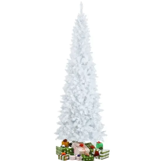 Costway 7FT Pre-Lit Hinged Pencil Christmas Tree White w/ 300 LED Lights & 8 Flash Modes image {9}