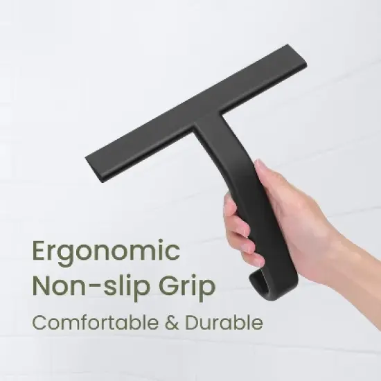 BRINJOY Shower Squeegee for Glass Doors, All-One-Piece Silicone with Built-in Hook Design for Easy Hanging and Cleaning, 10 Inch Black image {5}