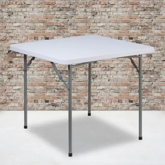 Emma and Oliver 2.81-Foot Square Granite White Plastic Folding Table - Card Table/Game Table image {1}
