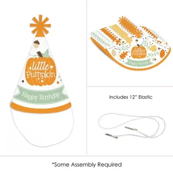 Big Dot of Happiness Little Pumpkin - Cone Happy Birthday Party Hats for Kids and Adults - Set of 8 (Standard Size) image {4}