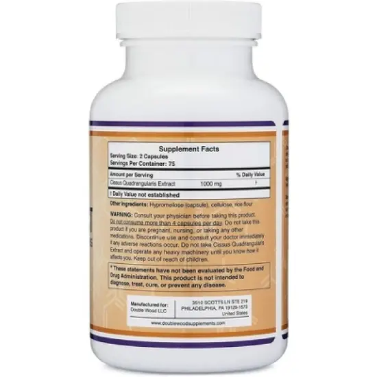 Cissus Quadrangularis Extract - 150 x 500 mg capsules by Double Wood Supplements - Supports Bone and Joint Health image {1}