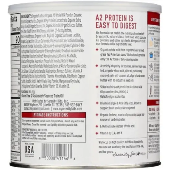 Serenity Kids Grass Fed A2 Whole Milk Toddler Formula - 21 oz image {1}