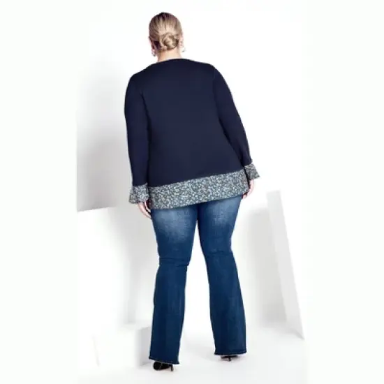 Women's Plus Size Hacci Chiffon Print Top - navy | AVENUE image {1}