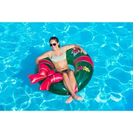 Swimline 42" Christmas Wreath with Bow Inflatable Pool Inner Tube Ring image {1}