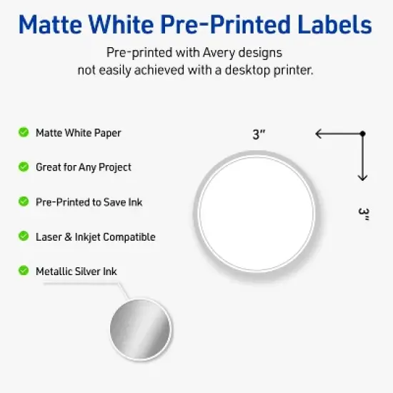Avery Round Labels, Silver Border, 3" Diameter, 60ct image {1}