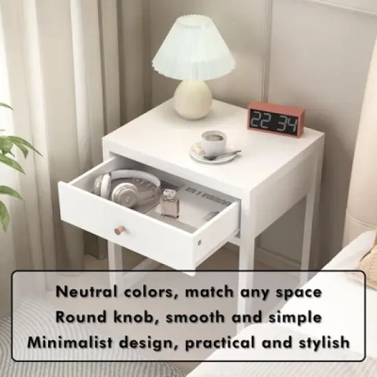 KTMBDW Nightstand, Modern Bedside Night Stand with Storage Drawer, Small End Side Table for Bedroom, Living Room, White image {7}
