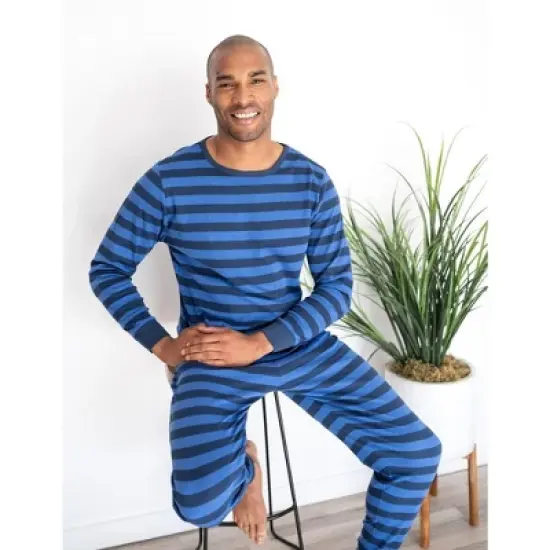 Leveret Mens Two Piece Cotton Striped Pajamas image {2}